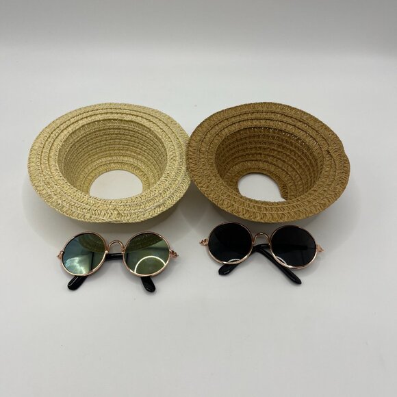 2 Pcs Plush Accessories: Knitted Hats, Glasses, Summer Vacation Outfits - Picture 4 of 6